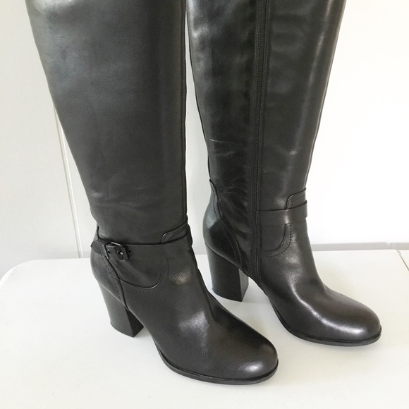 Marc Fisher Tall Heeled Black Leather Boots Size 9M Vitya New - Picture 3 of 8